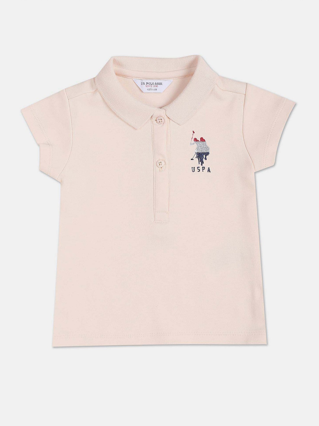 

U.S. Polo Assn. Kids Girls Polo Collar Short Sleeves Pure Cotton T-shirt, Beige