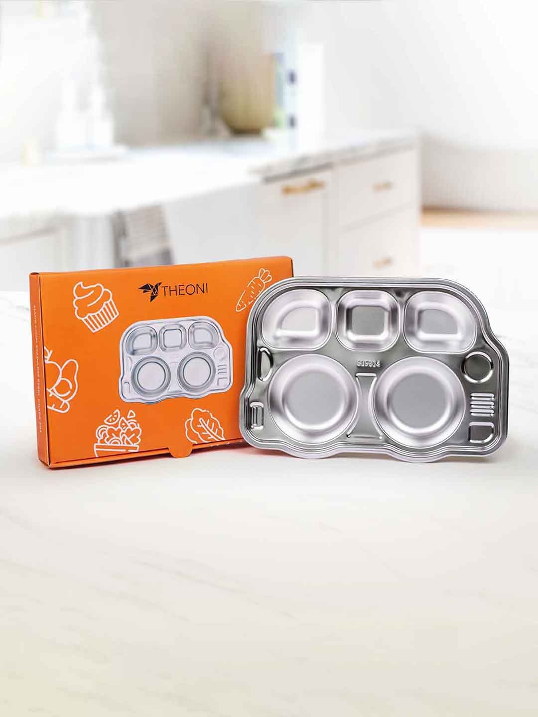 

THEONI Kids Bus-Shaped Stainless Steel Matte Divided Plate