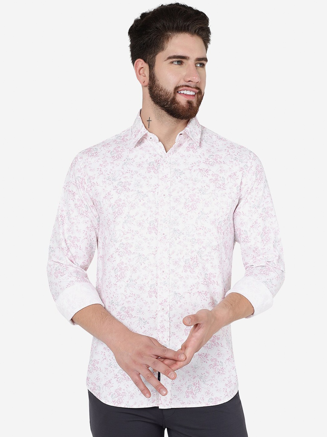 

Greenfibre Slim Fit Floral Printed Pure Cotton Casual Shirt, Pink