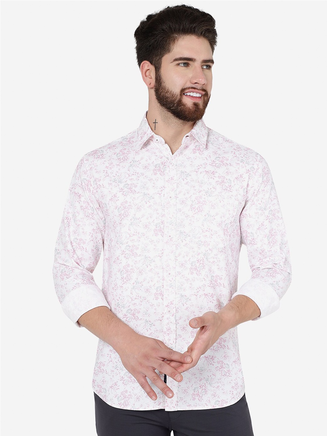 

Greenfibre Slim Fit Floral Printed Pure Cotton Casual Shirt, Pink