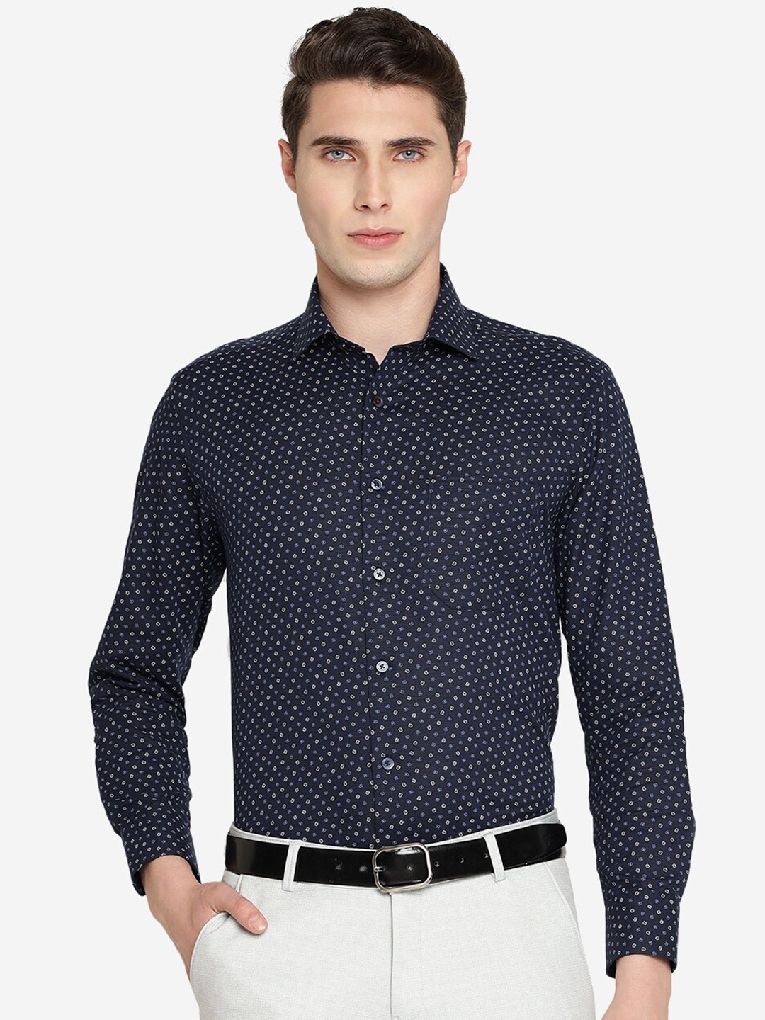 

Greenfibre Slim Fit Micro Ditsy Printed Formal Shirt, Blue