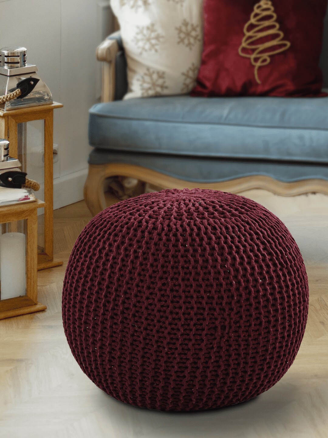 

SASHAA WORLD Maroon Cotton Pouf Ottoman