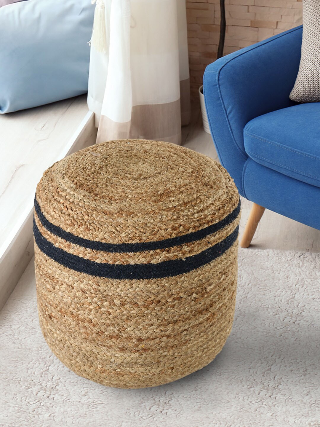 

SASHAA WORLD Brown & Black Braided Round Jute Footrest Ottoman