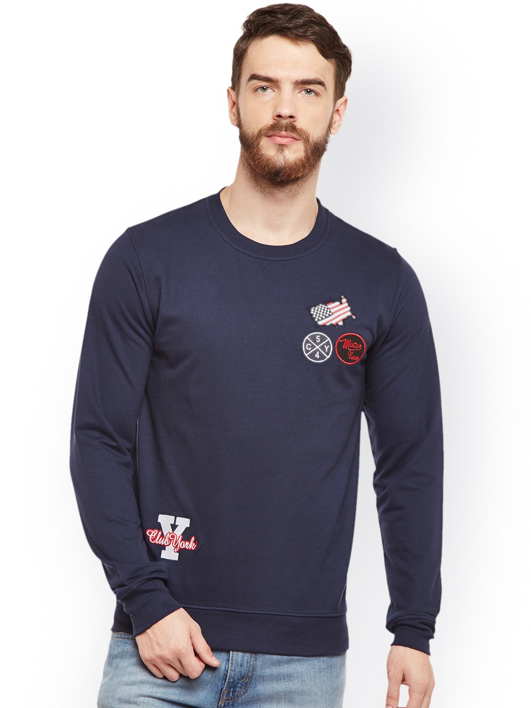 

Club York Men Navy Blue Solid Sweatshirt
