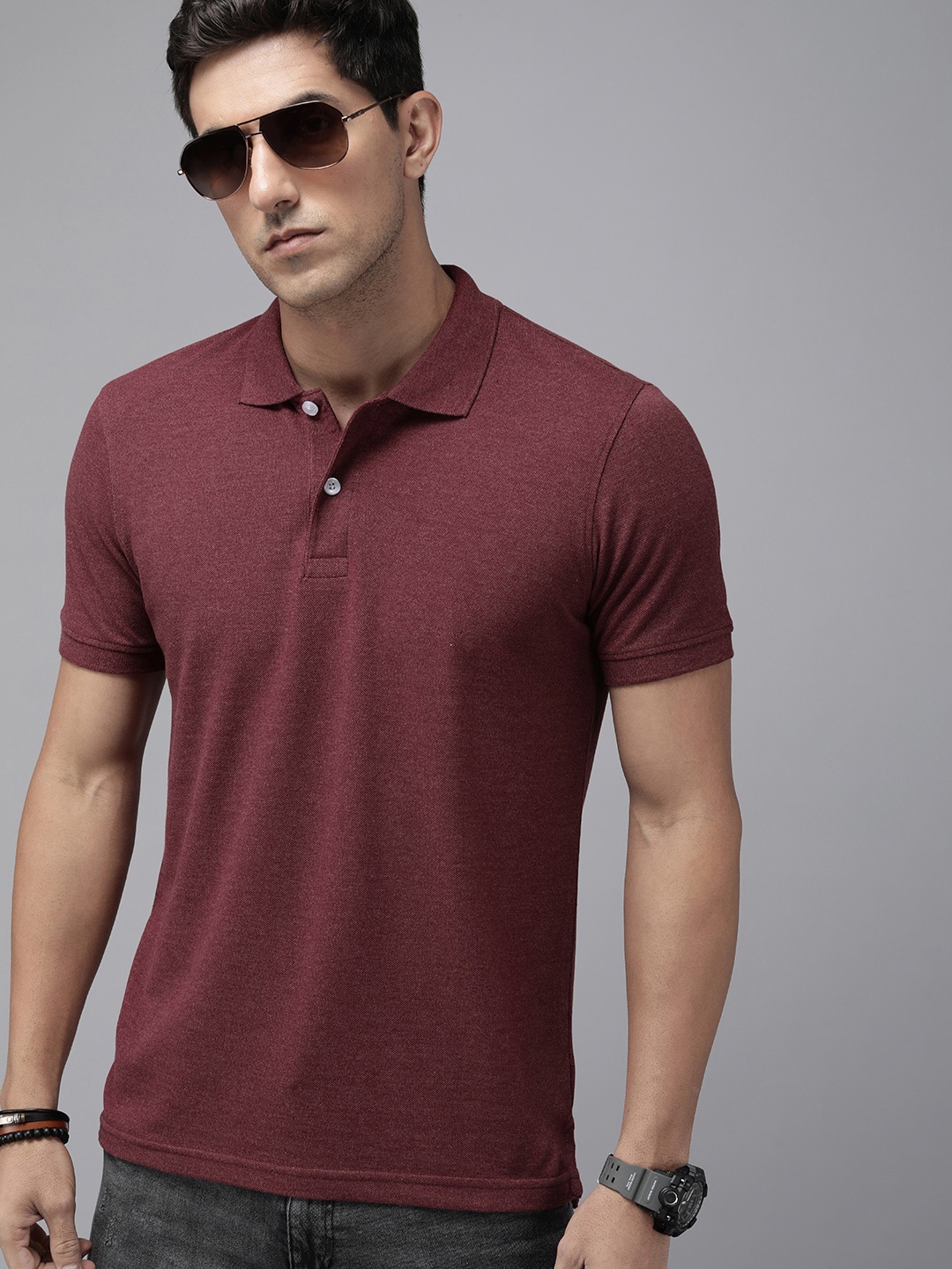 

Roadster Men Polo Collar T-shirt, Burgundy