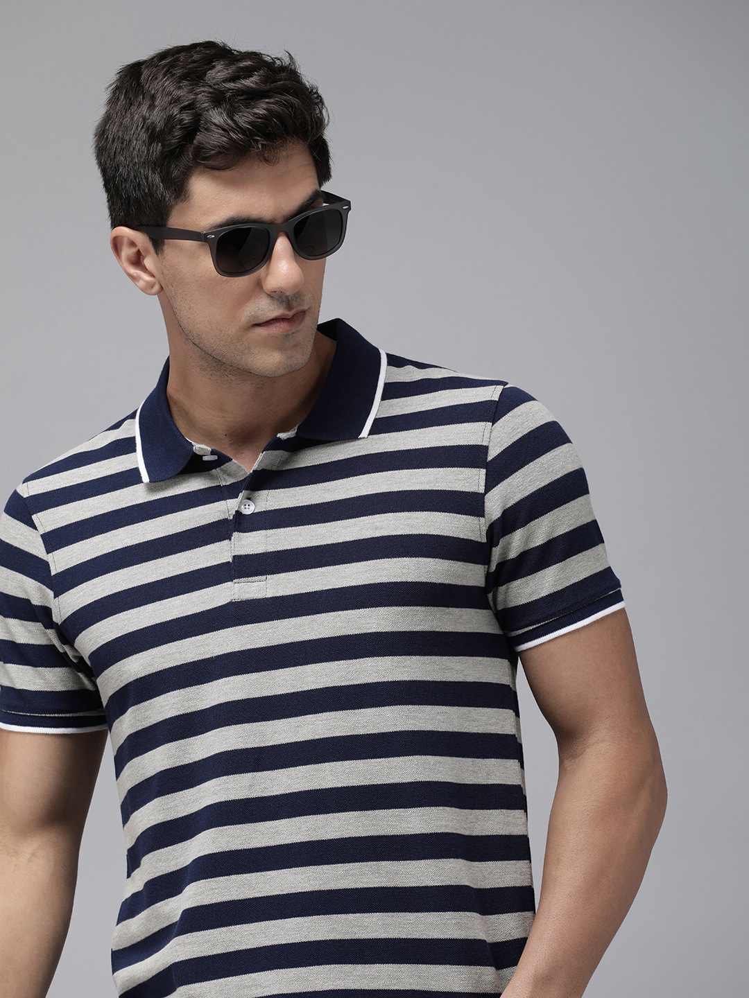 

Roadster Striped Polo Collar T-shirt, Navy blue