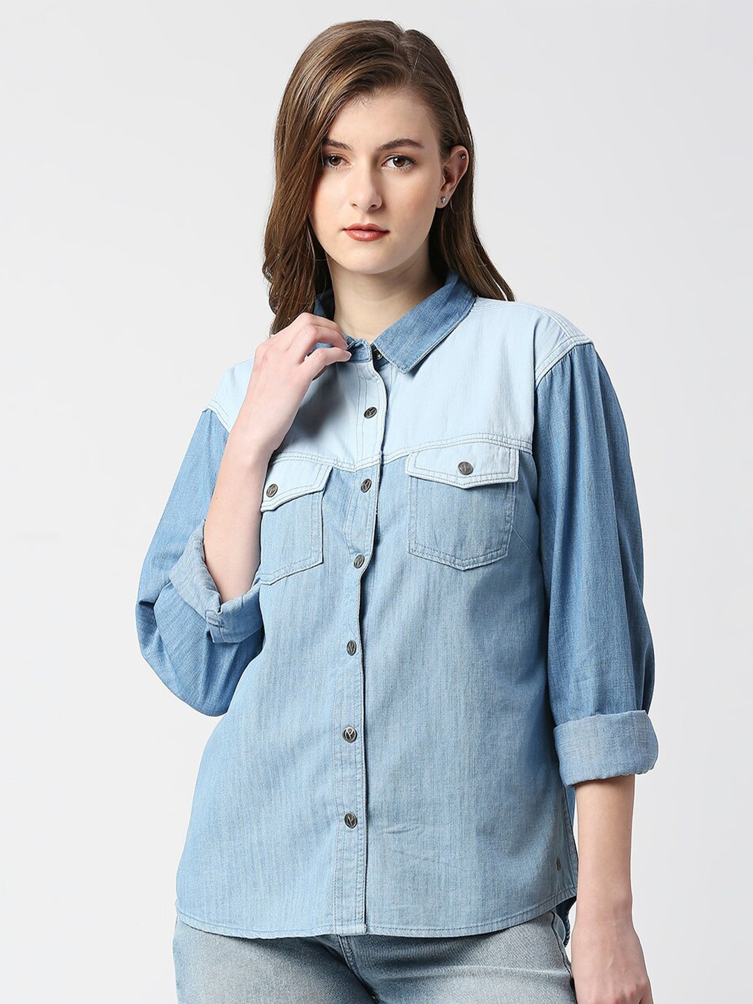 

Pepe Jeans Colourblocked Spread Collar Pure Cotton Casual Shirt, Blue