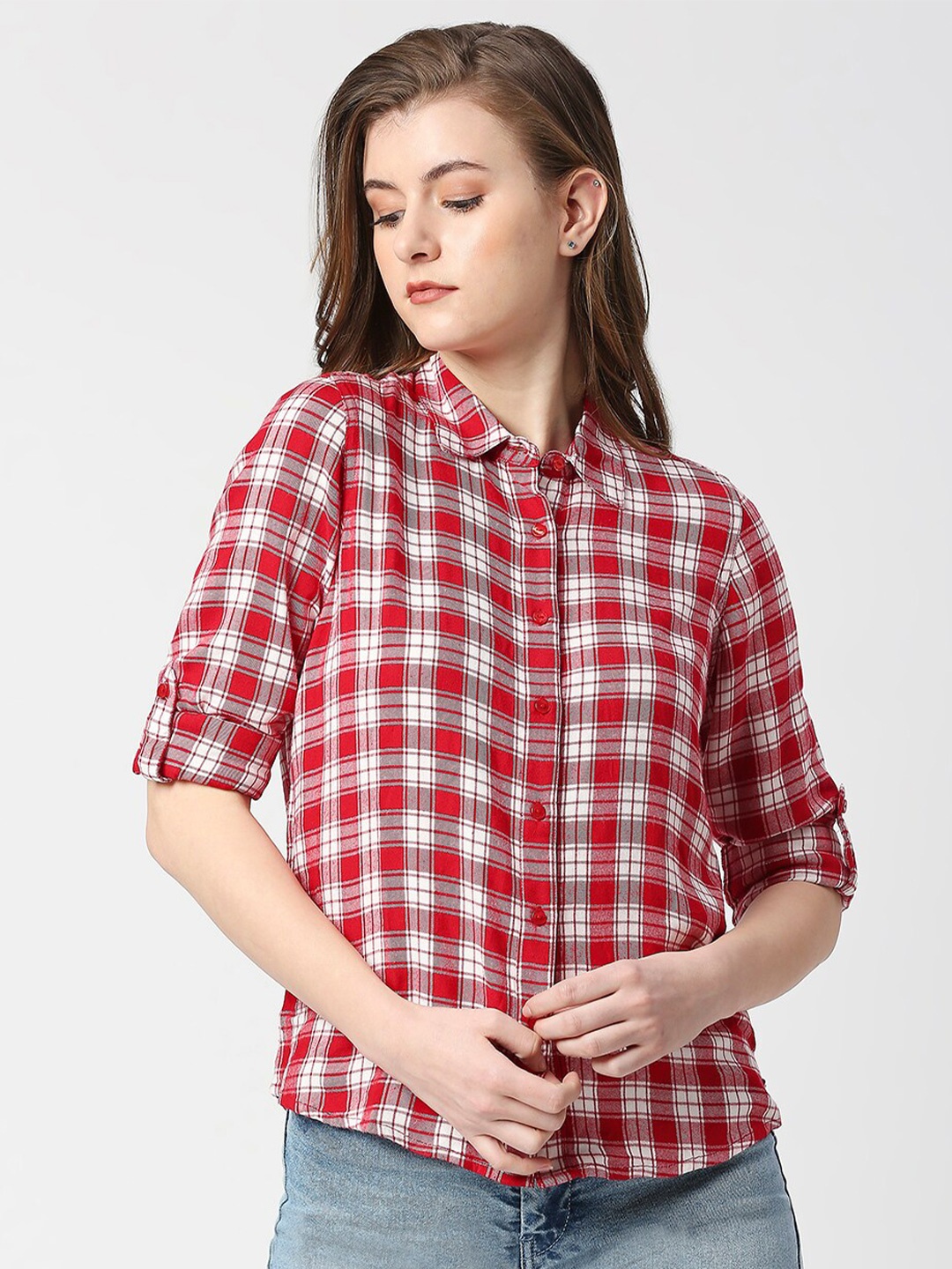 

Pepe Jeans Tartan Checked Spread Collar Casual Shirt, Red