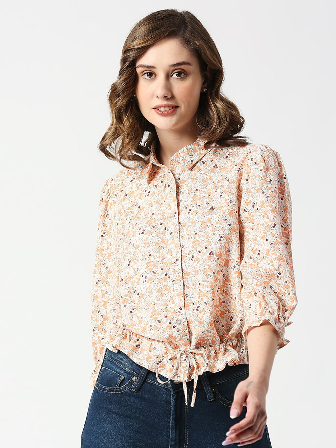 

Pepe Jeans Floral Printed Puff Sleeves Casual Shirt, White