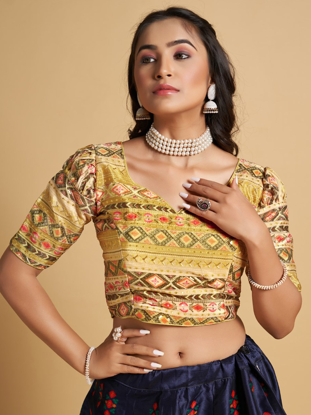 

HIMRISE Printed Silk Saree Blouse, Yellow