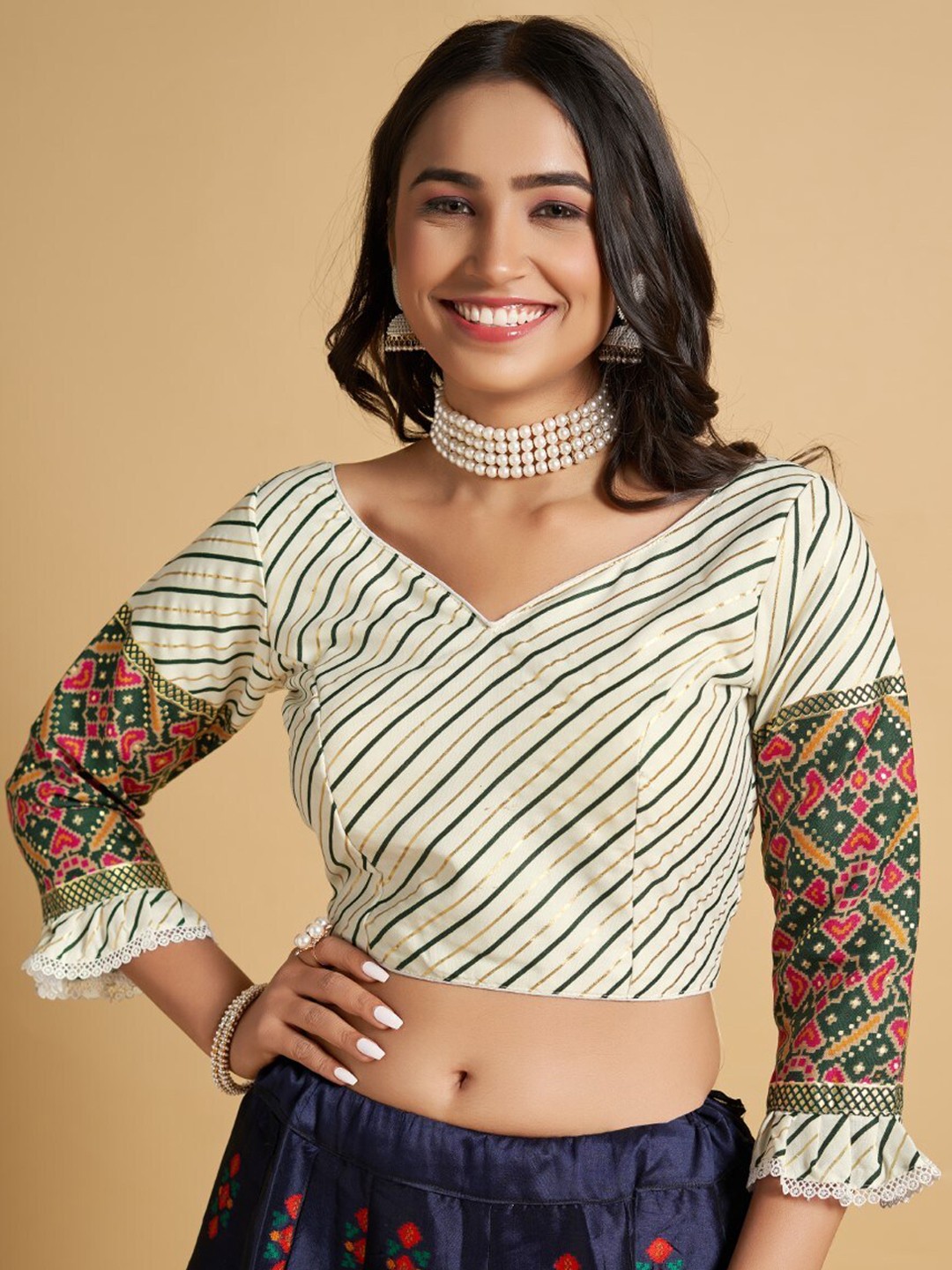 

HIMRISE Printed Saree Blouse, White