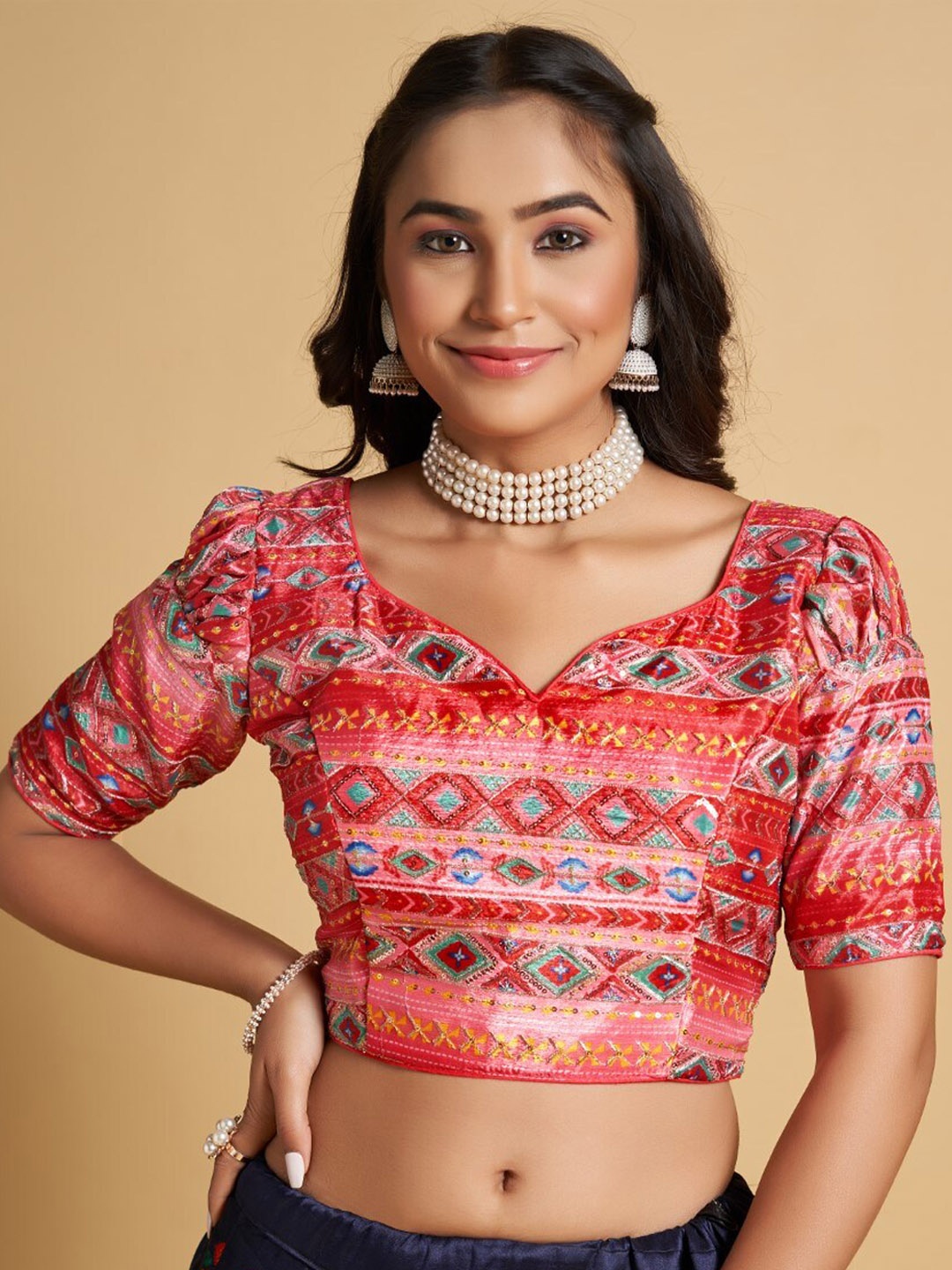 

HIMRISE Printed Silk Saree Blouse, Pink