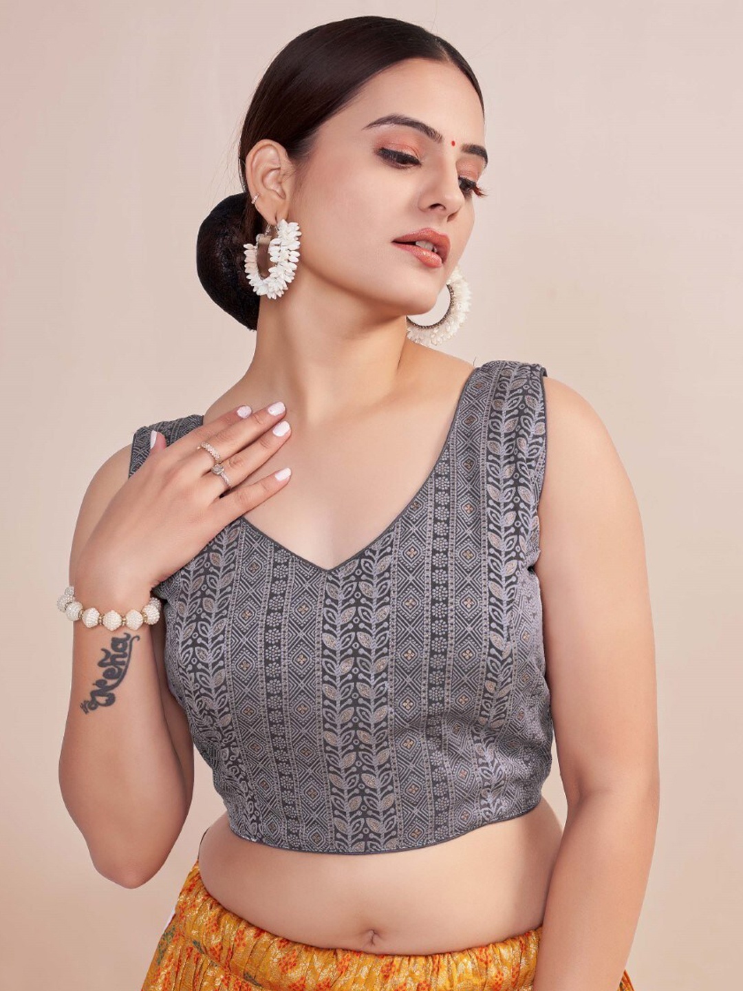 

HIMRISE Printed Saree Blouse, Grey