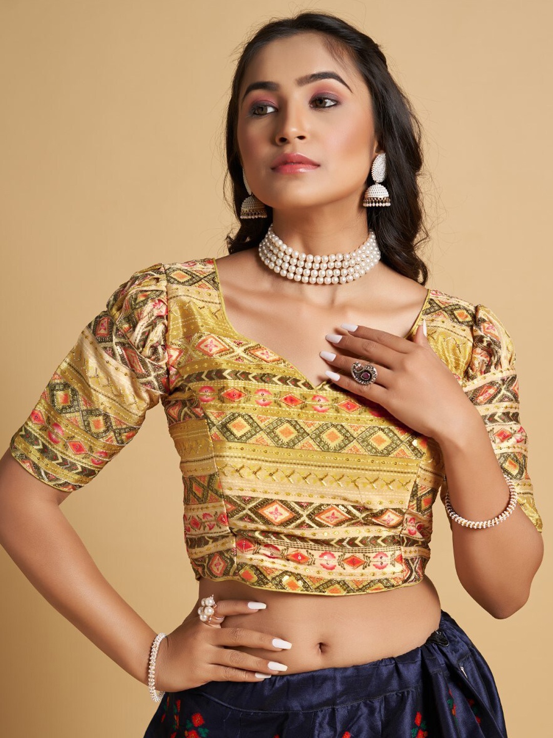 

HIMRISE Printed Silk Saree Blouse, Yellow
