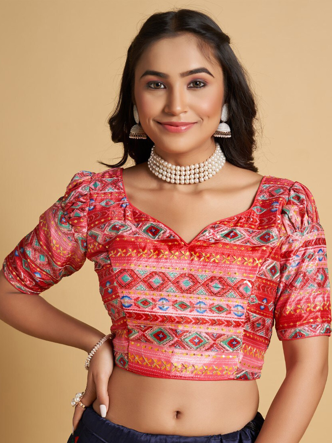 

HIMRISE Plus Size Printed Silk Saree Blouse, Pink