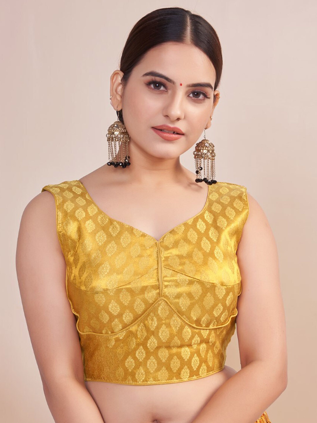 

HIMRISE Ethnic Motifs Woven Design Jacquard Saree Blouse, Yellow