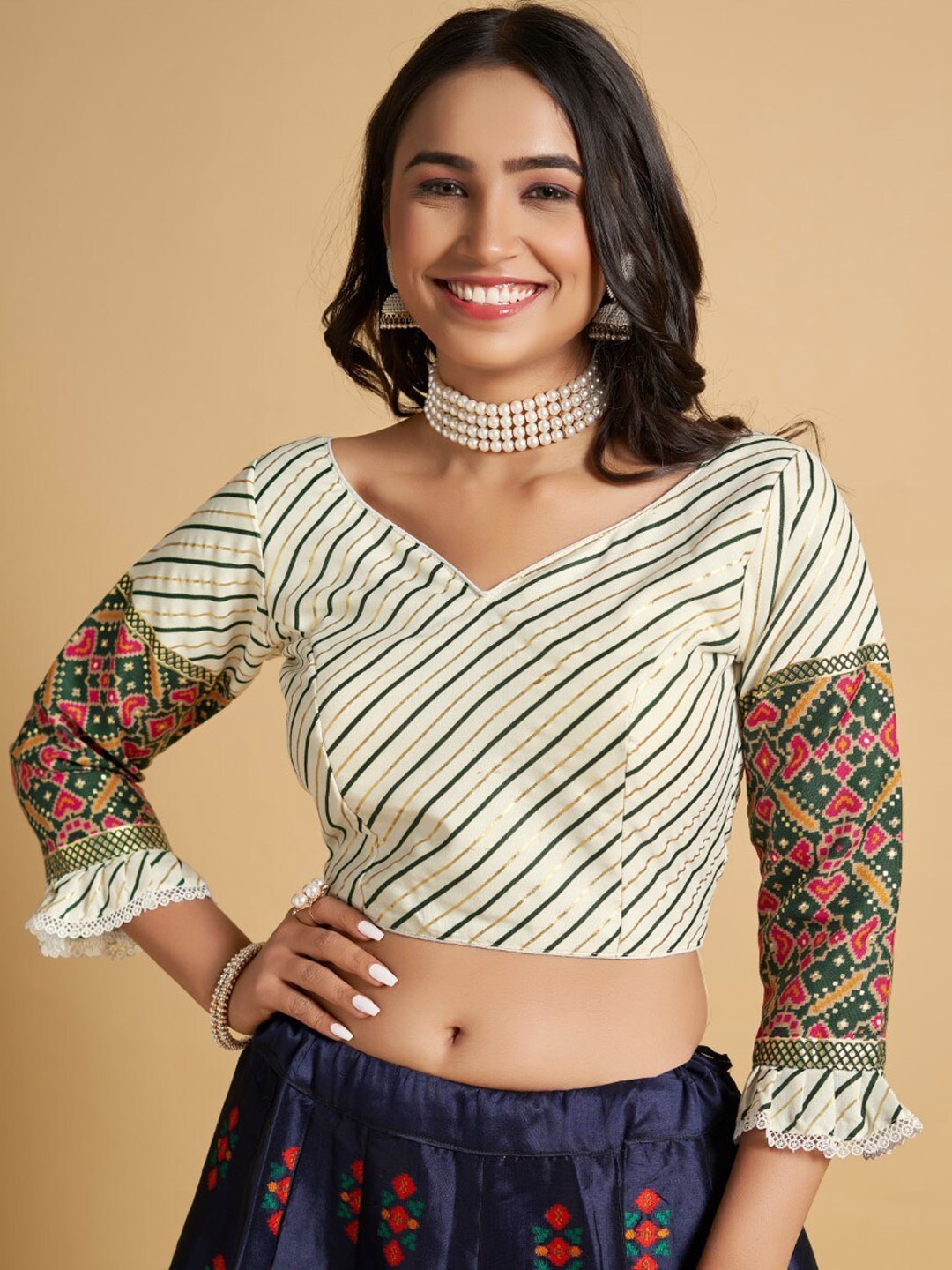 

HIMRISE Printed Saree Blouse, White