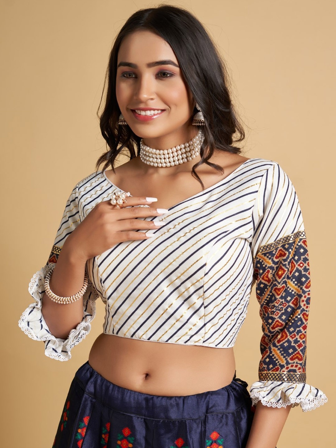 

HIMRISE Printed Saree Blouse, Blue