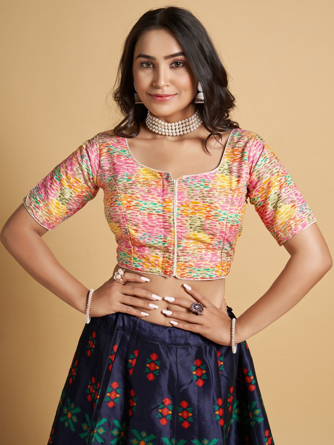 

HIMRISE Printed Saree Blouse, Pink