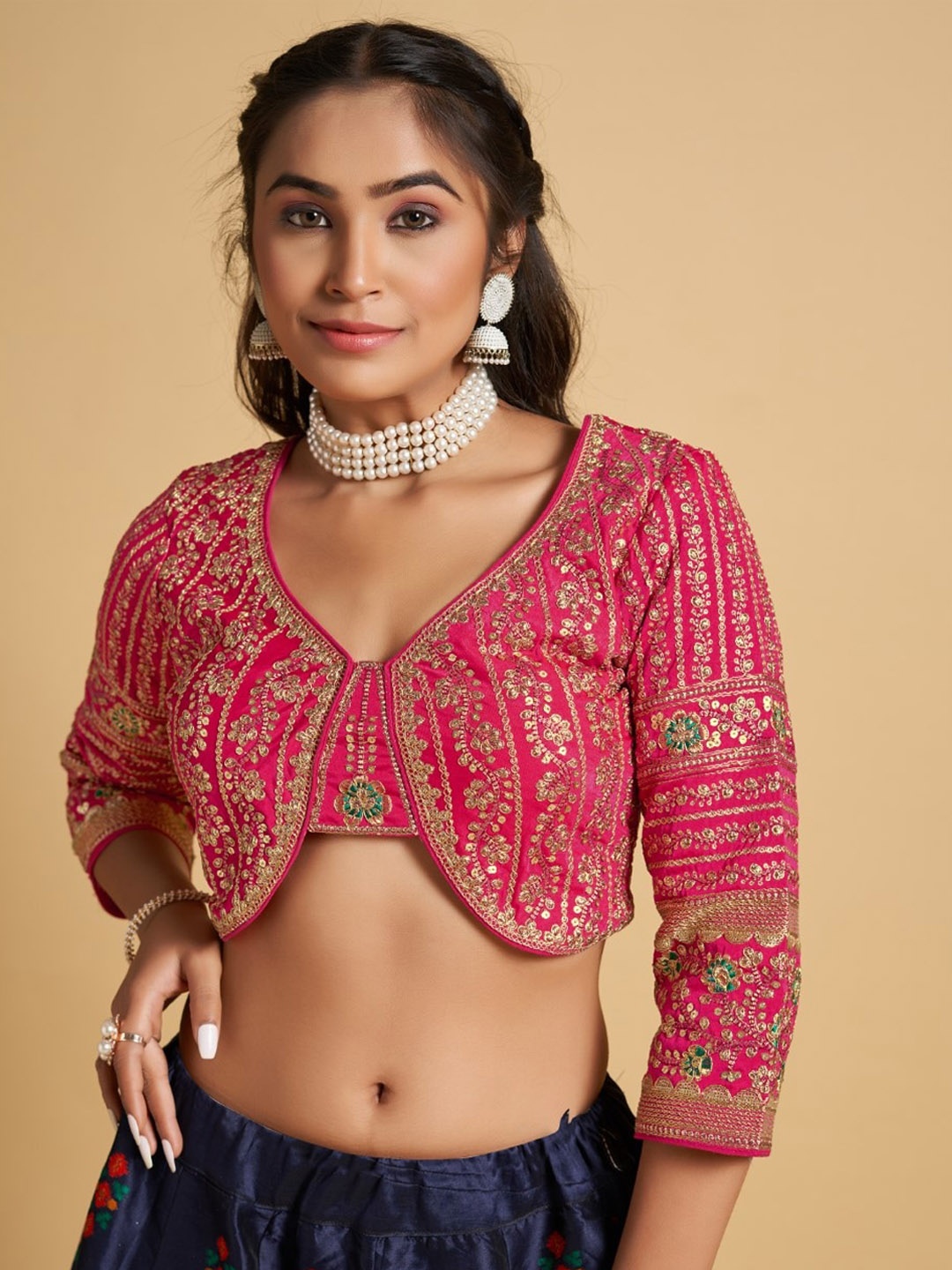 

HIMRISE Plus Size Embroidered Silk Saree Blouse, Pink