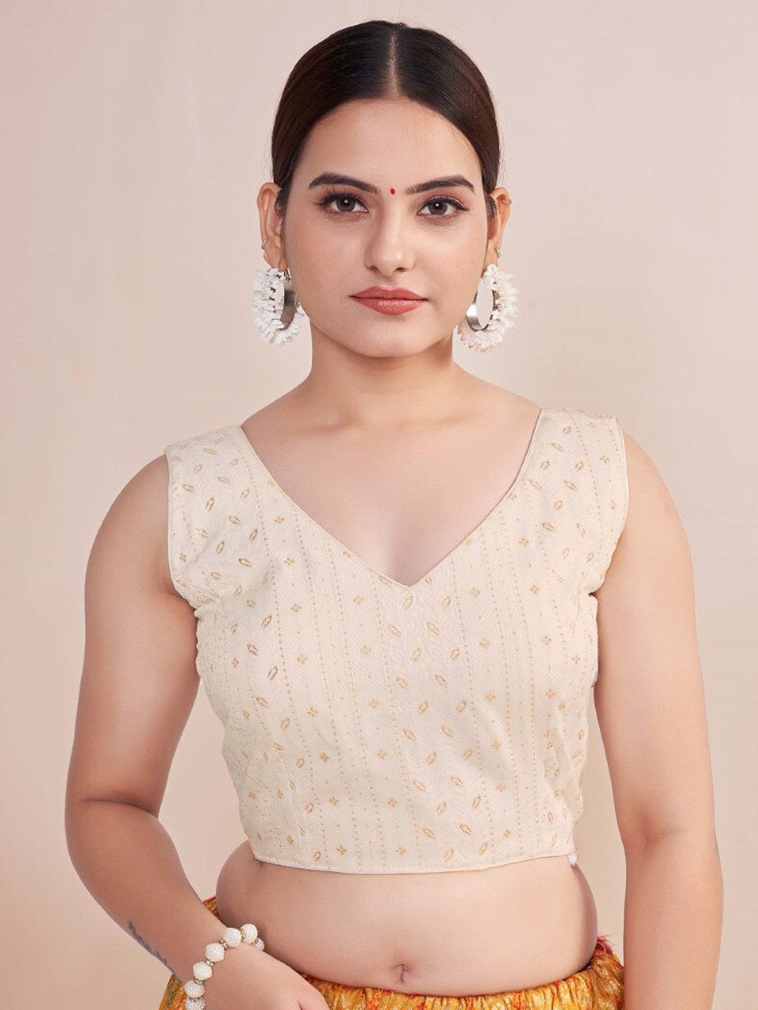 

HIMRISE V-Neck Printed Saree Blouse, White