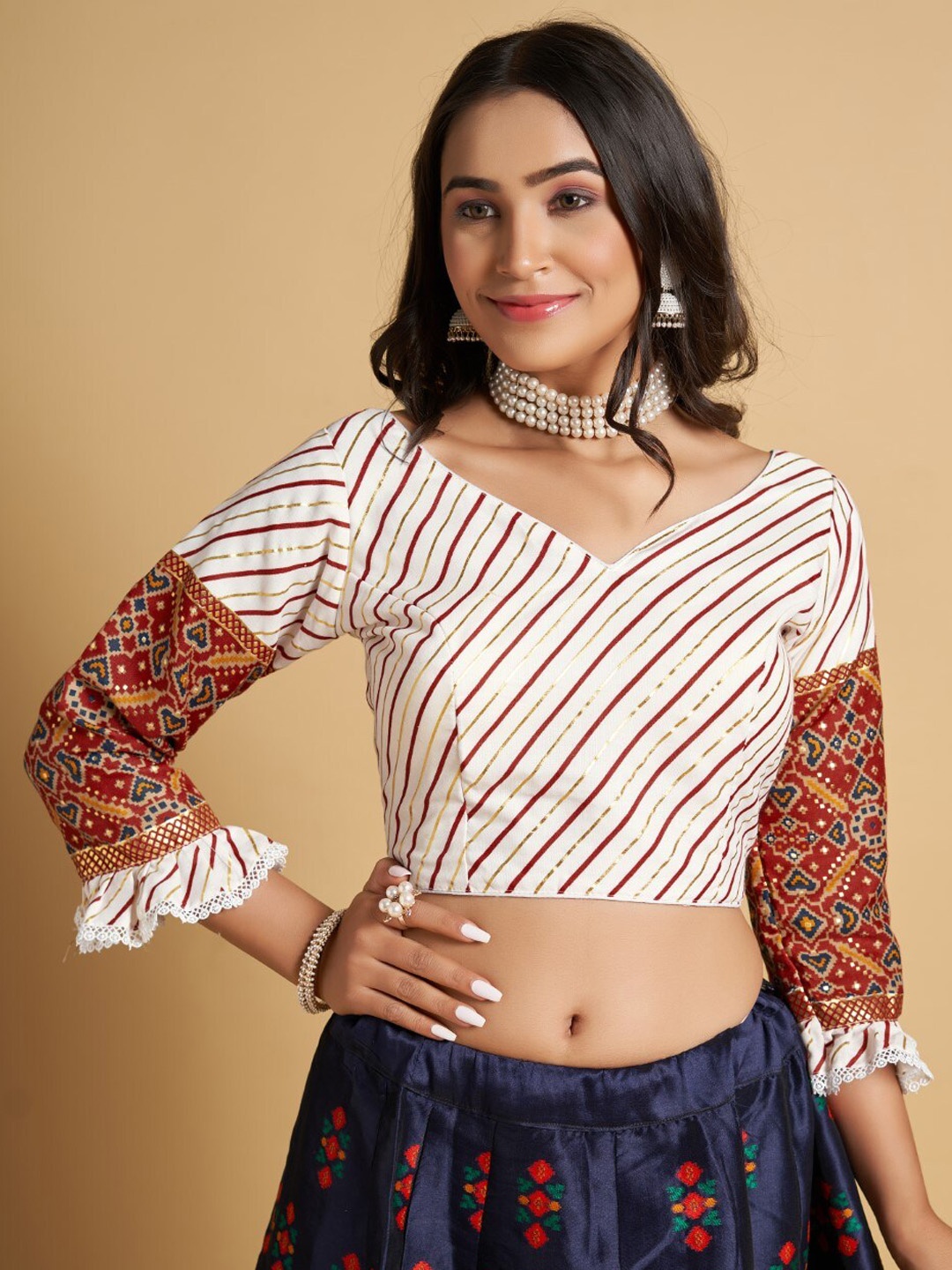 

HIMRISE Plus Size Printed Saree Blouse, Red