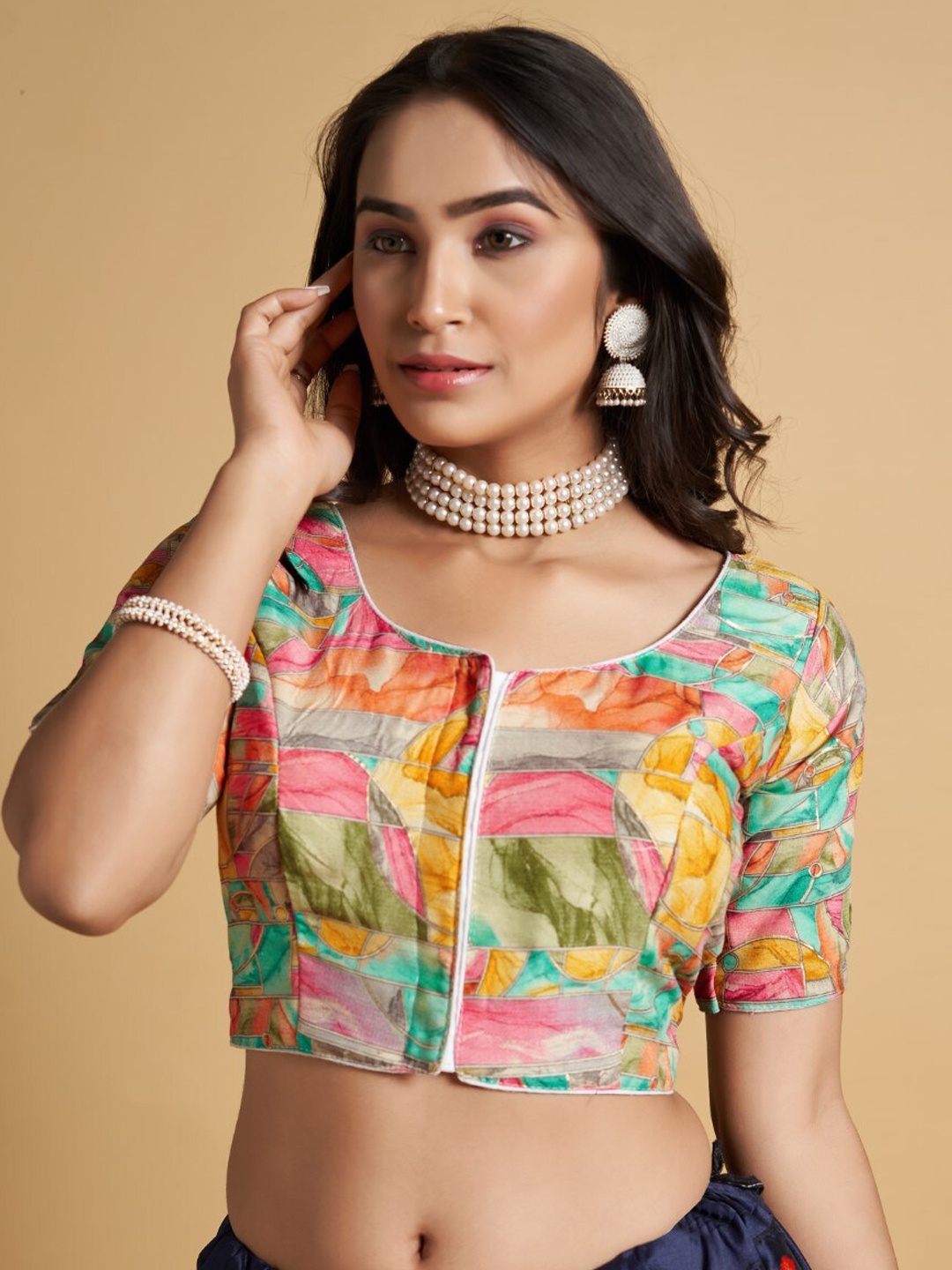 

HIMRISE Plus Size Printed Saree Blouse, Pink