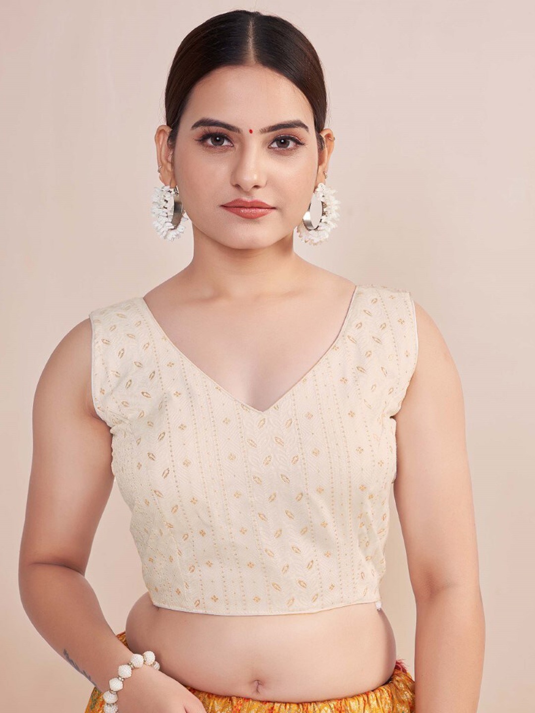 

HIMRISE Plus Size Printed Saree Blouse, White