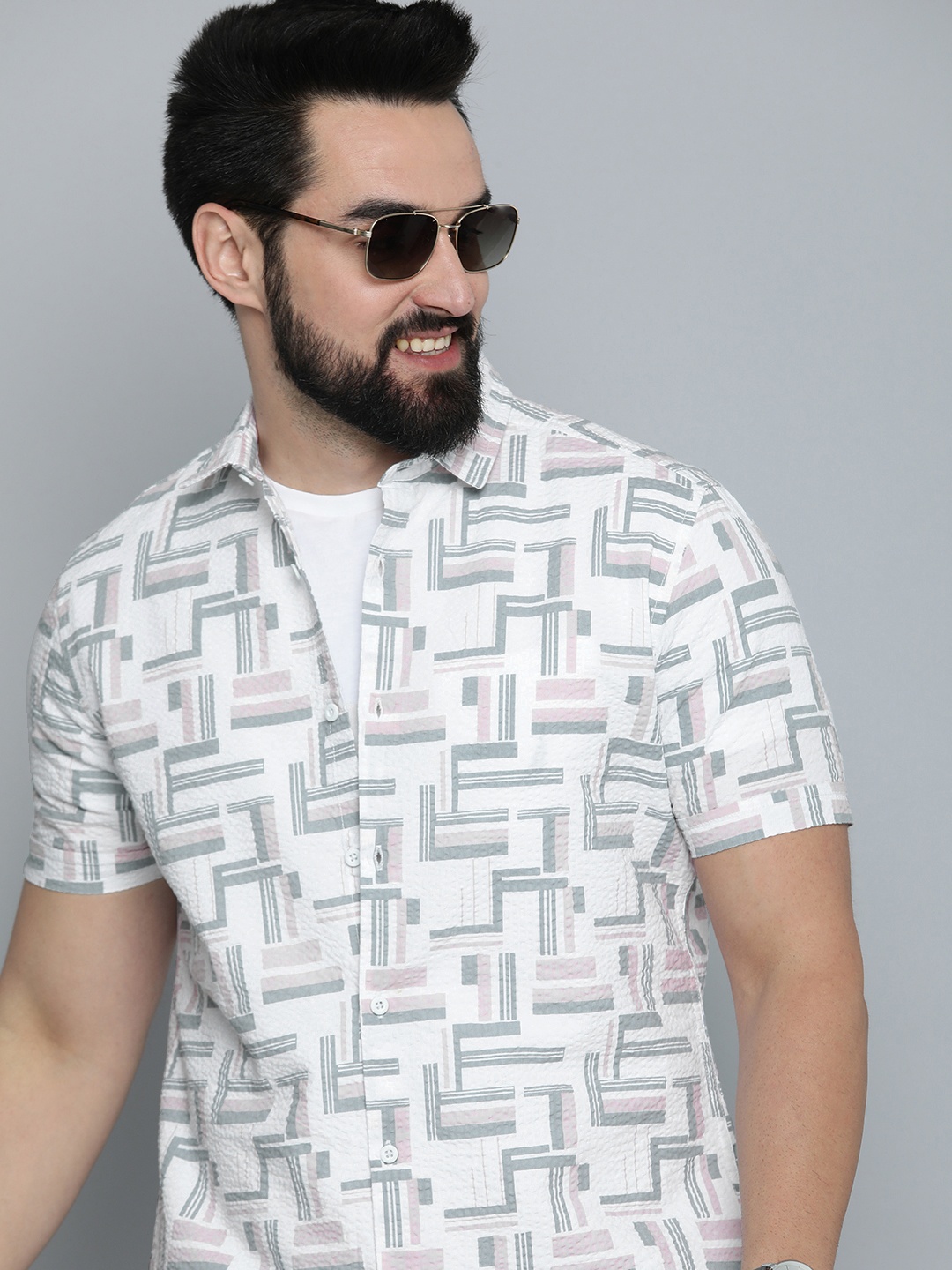 

HERE&NOW Men Slim Fit Opaque Printed Casual Shirt, Multi