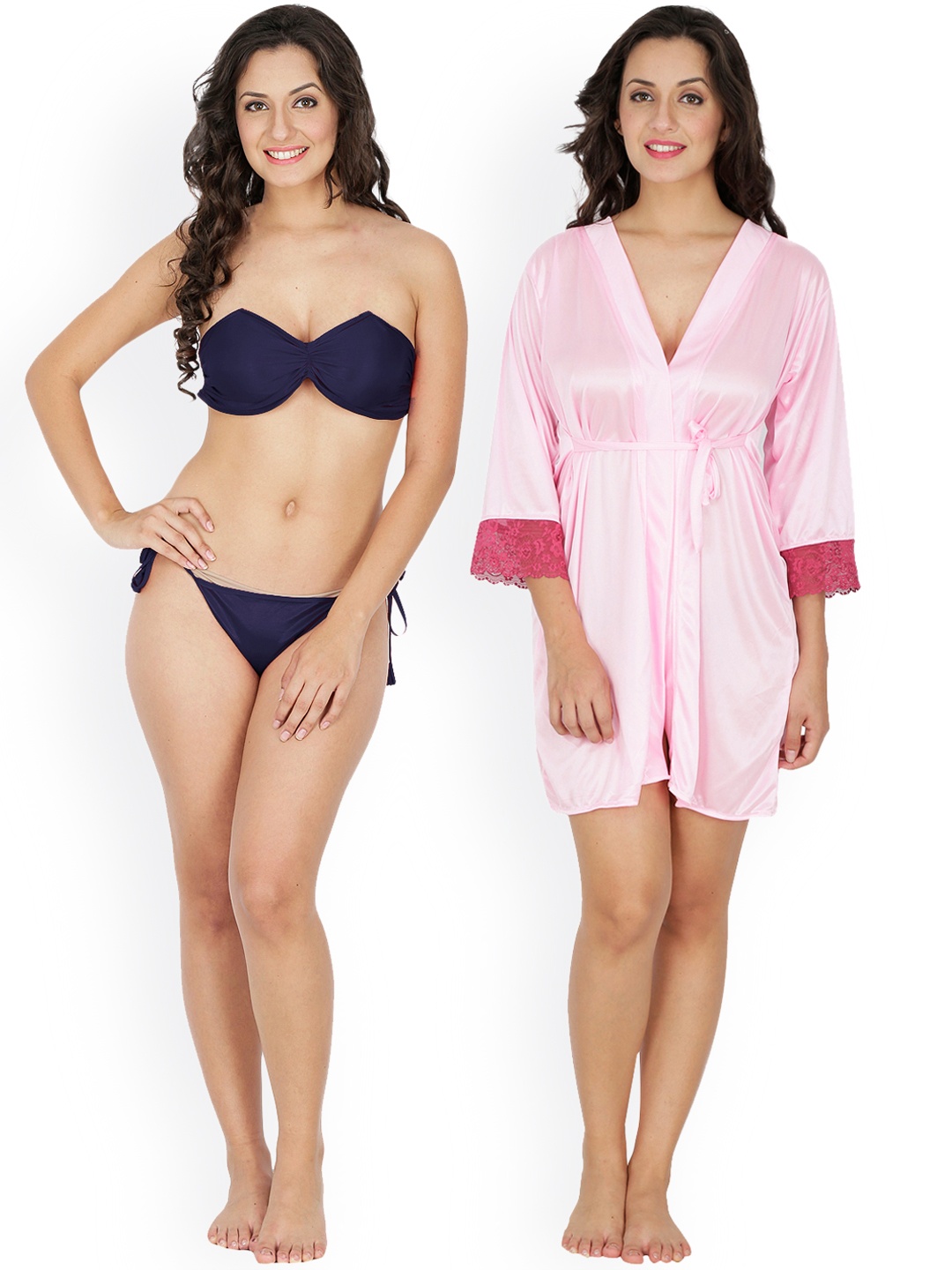 

Klamotten Navy Blue & Pink Lingerie Set with Robe 221N-209L