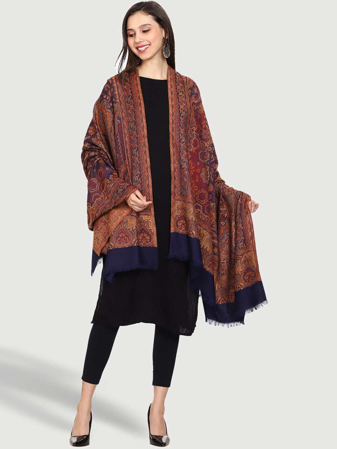 

SWI Stylish Women Paisley Woven-Design Woolen Shawl, Navy blue