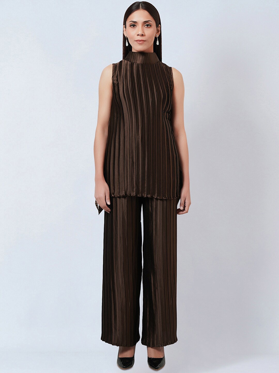 

First Resort by Ramola Bachchan Pleated Top With Palazzos, Brown