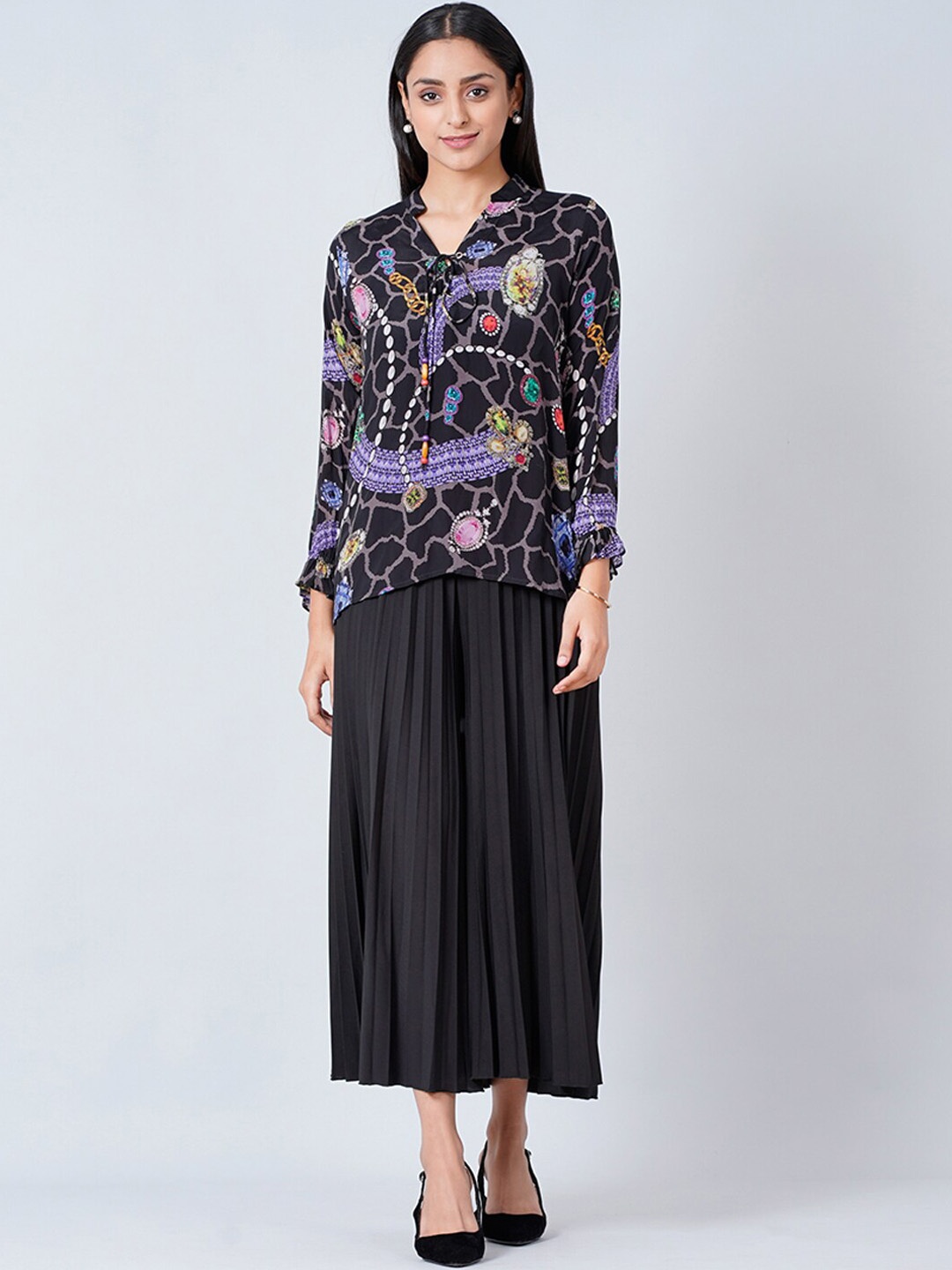 

First Resort by Ramola Bachchan Printed Top & Palazzo Co-Ords, Black