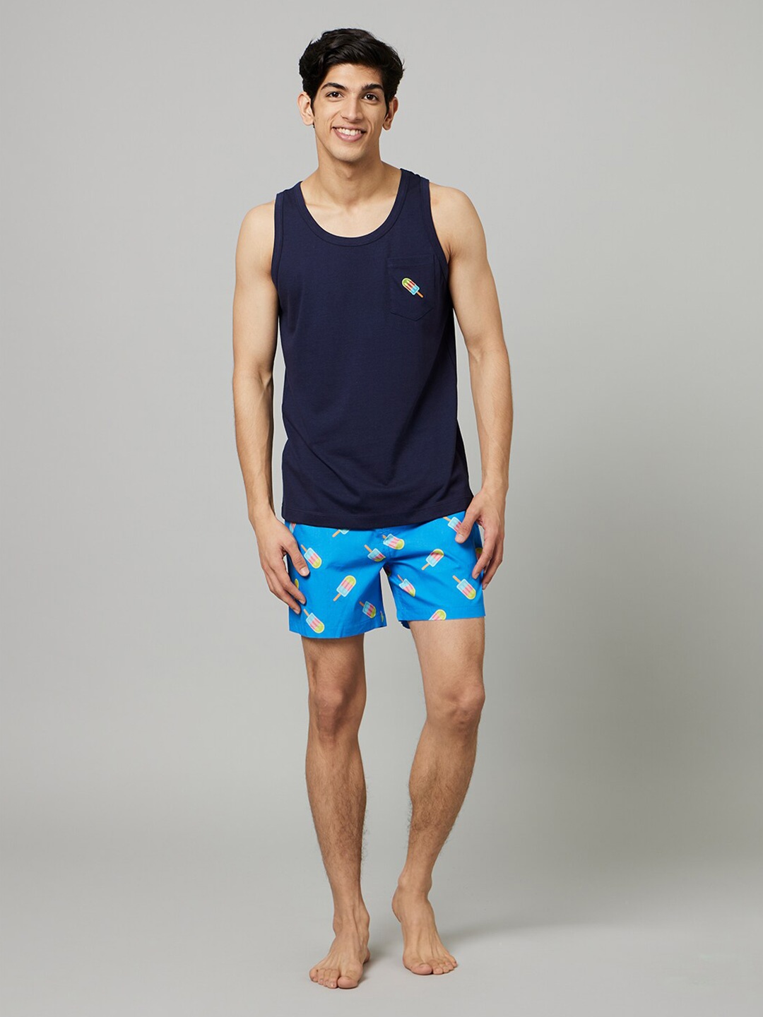 

SMUGGLERZ INC Men Pure Cotton T-shirt with Shorts Night Suit, Na