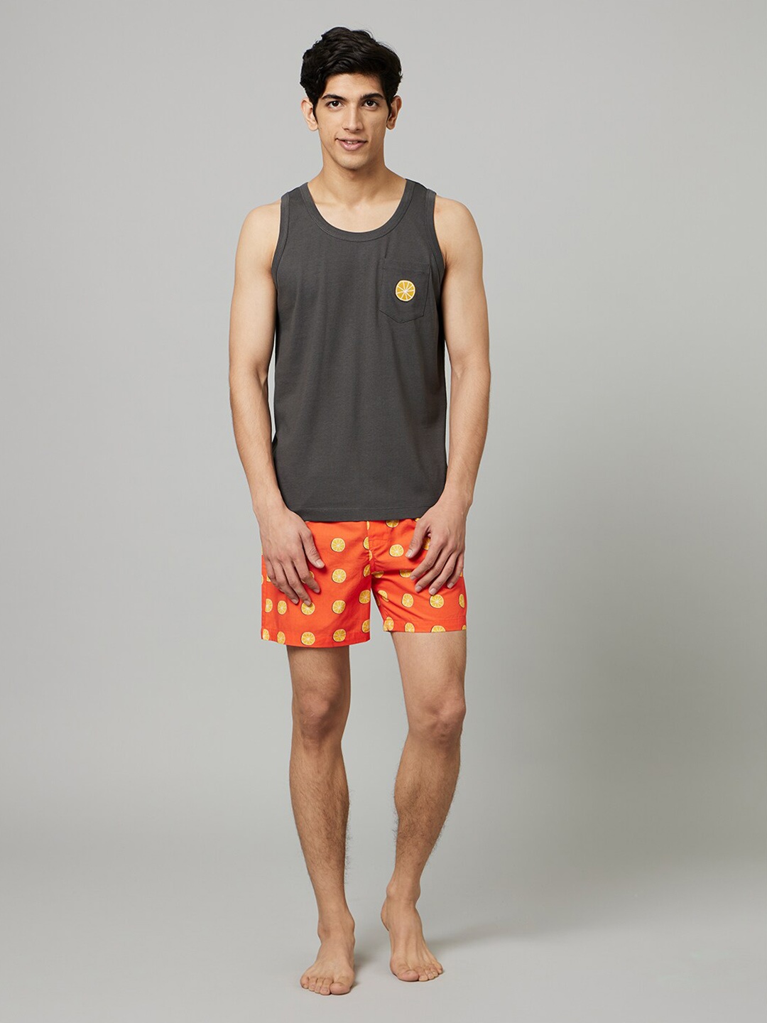 

SMUGGLERZ INC. Conversational Printed Pure Cotton Night Suit, Orange