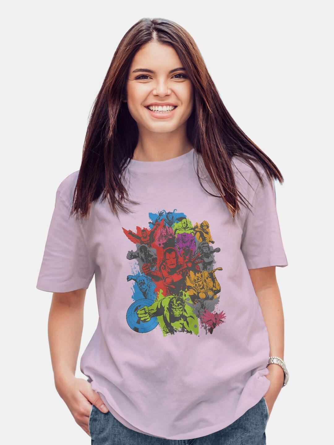 

macmerise Marvel Printed Cotton Bio Finish Oversize Fit T-shirt, Pink