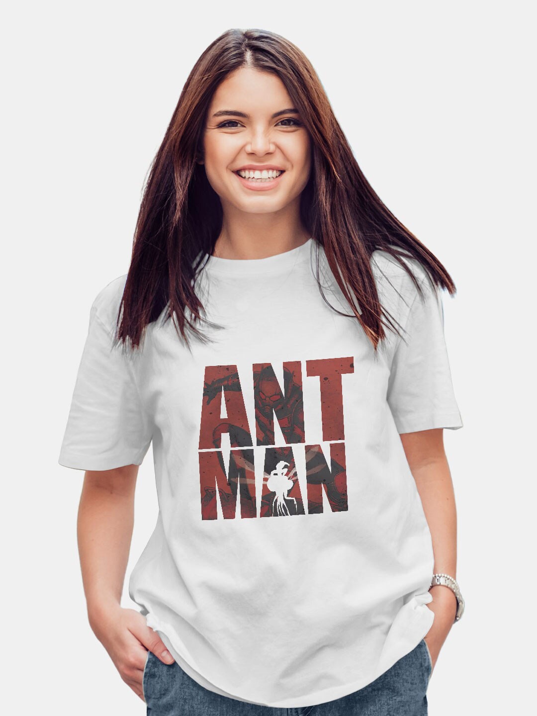 

macmerise Ant Man Typography Printed Cotton Bio Finish Oversize Fit T-shirt, White