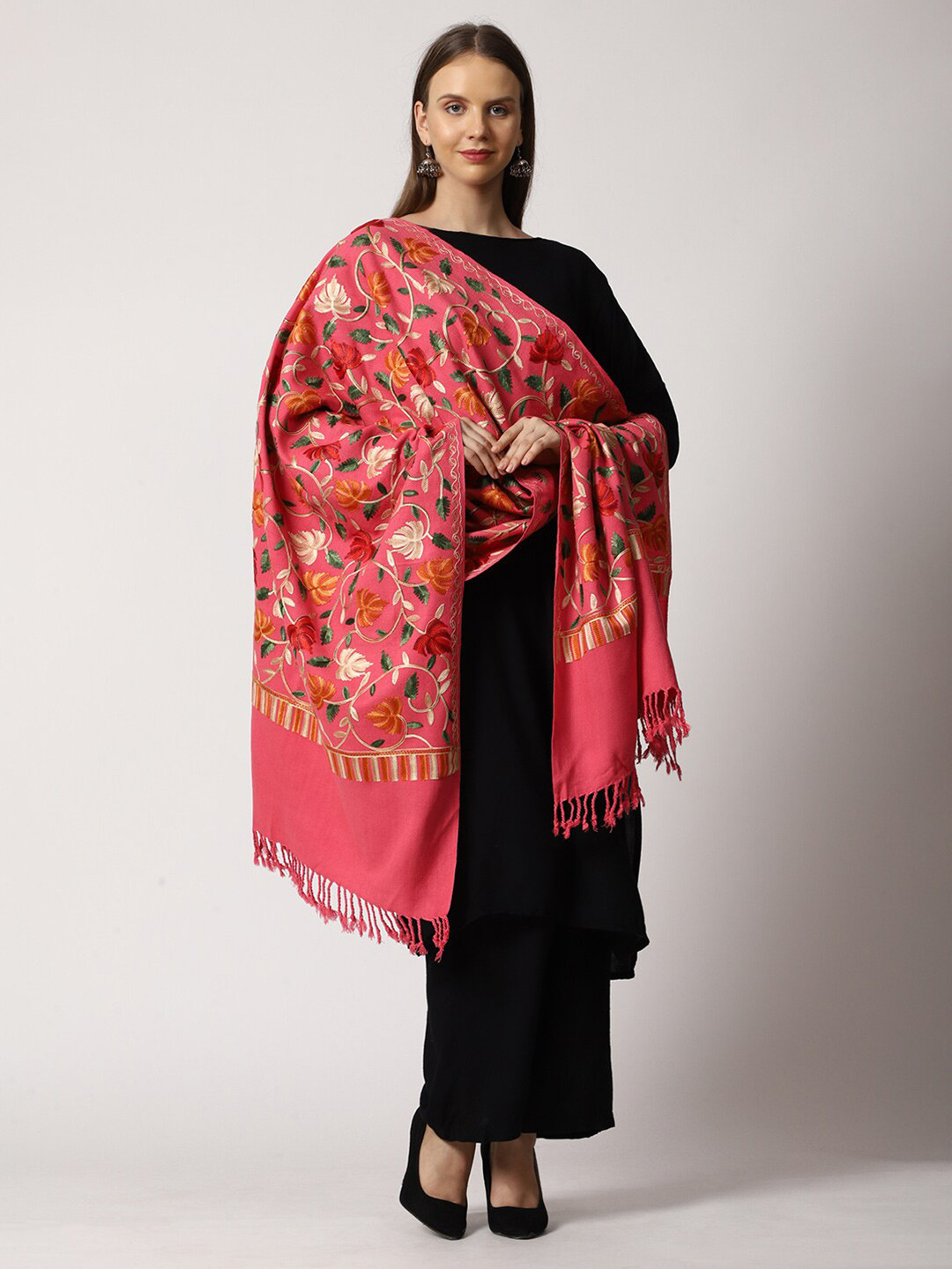 

SWI Stylish Women Wool Embroidered Stole, Pink