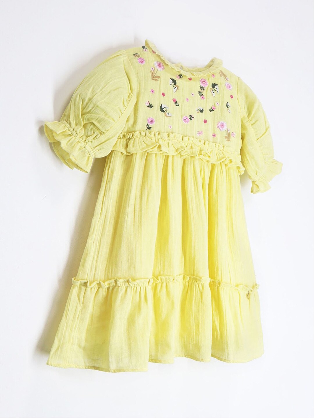 

Cherry Crumble Floral Embroidered Fit and flare Dress, Yellow