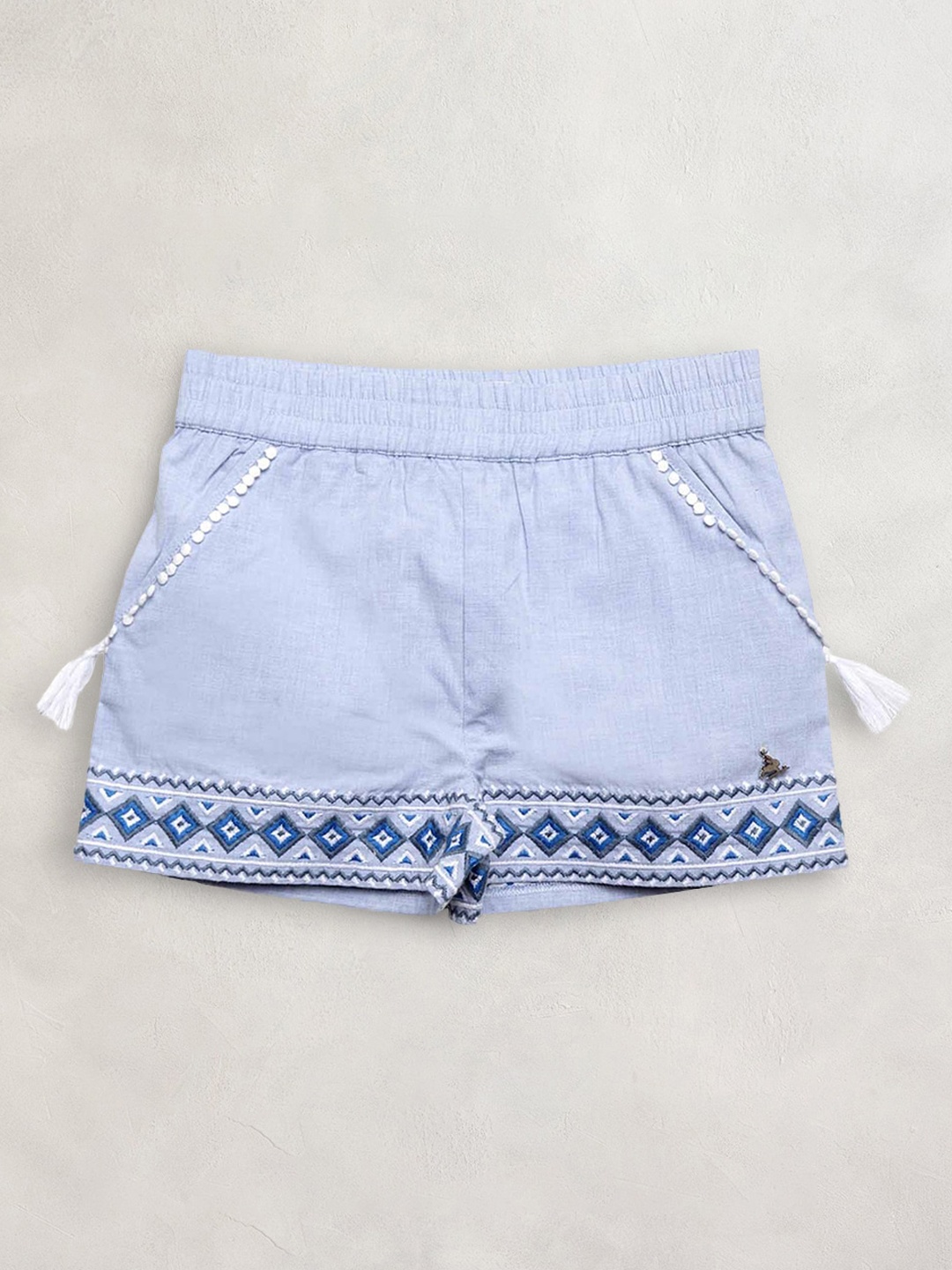 

Cherry Crumble Infants Girls Embroidered Shorts, Blue