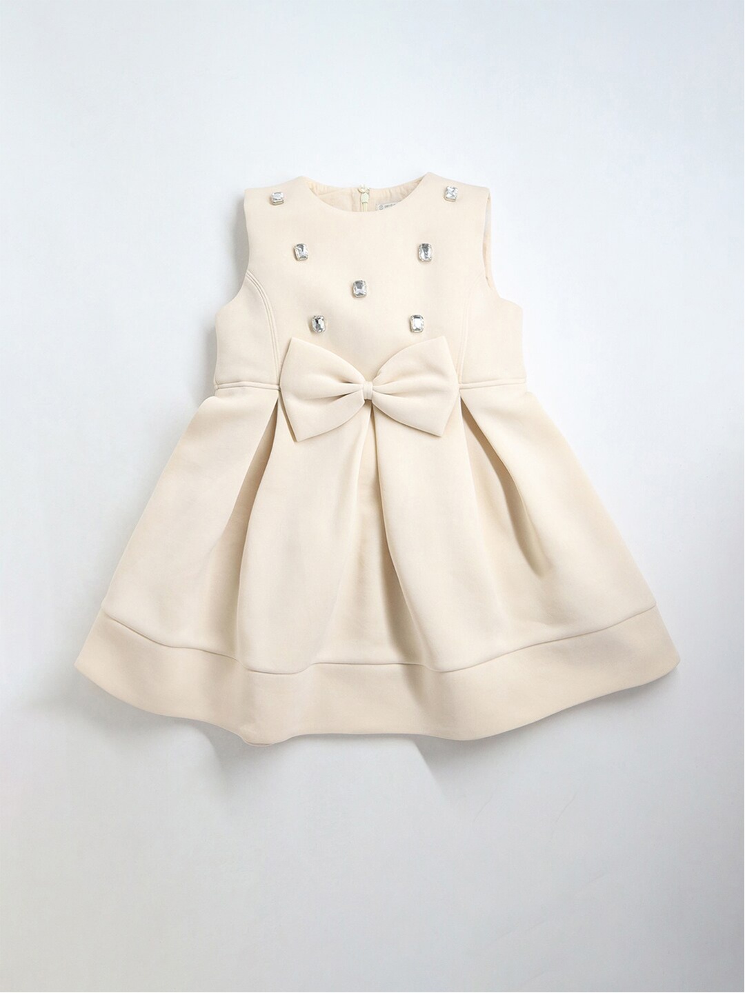 

Cherry Crumble Embellished Bow Detail Fit & Flare Dress, Off white