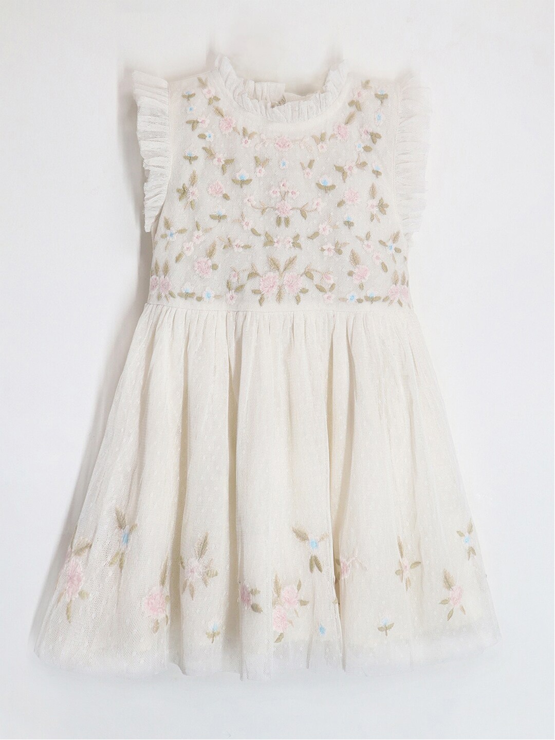 

Cherry Crumble Floral Flutter Sleeve Fit & Flare Dress, Off white