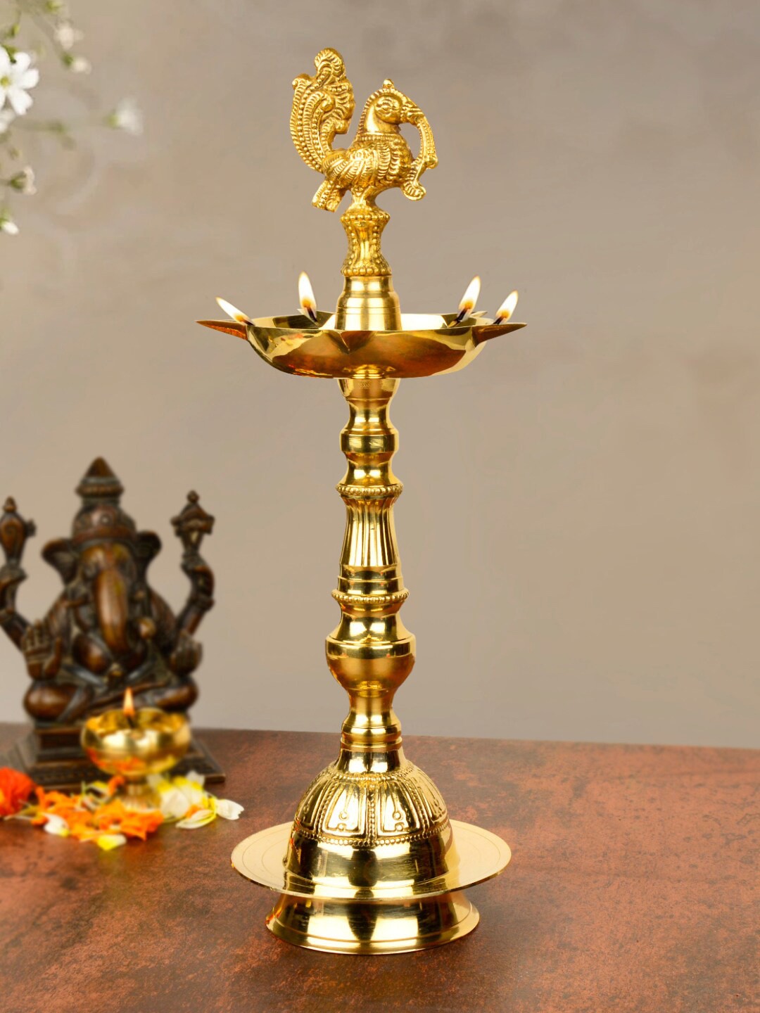 

StyleMyWay Gold-Toned Brass Peacock Standing Diya