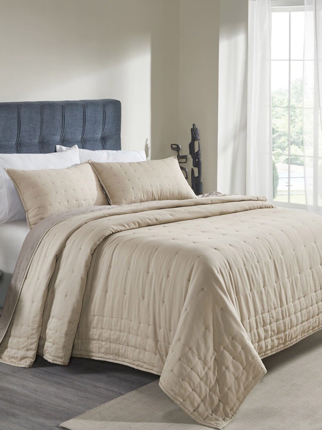 

HOUMN Chocolate Coffee Brown 3 Pieces Self-Design Double Queen Cotton Bedding Set