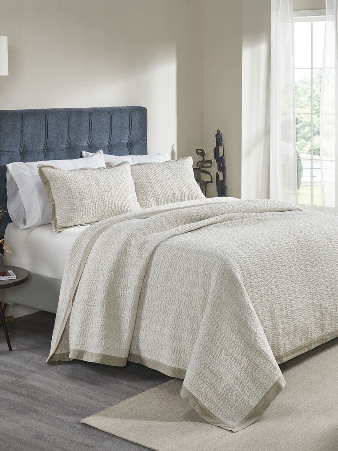 

HOUMN Grey Embroidered Cotton Double Queen Bedding Set