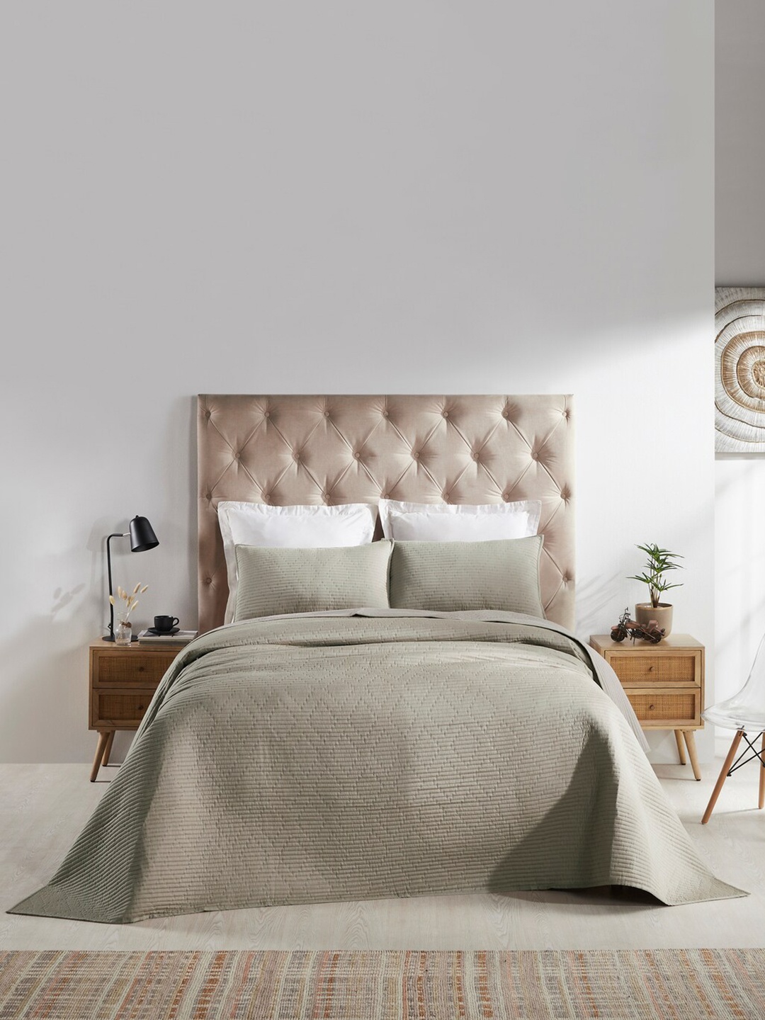 

HOUMN 3-Pcs Grey Cotton Double Queen Bedding Set