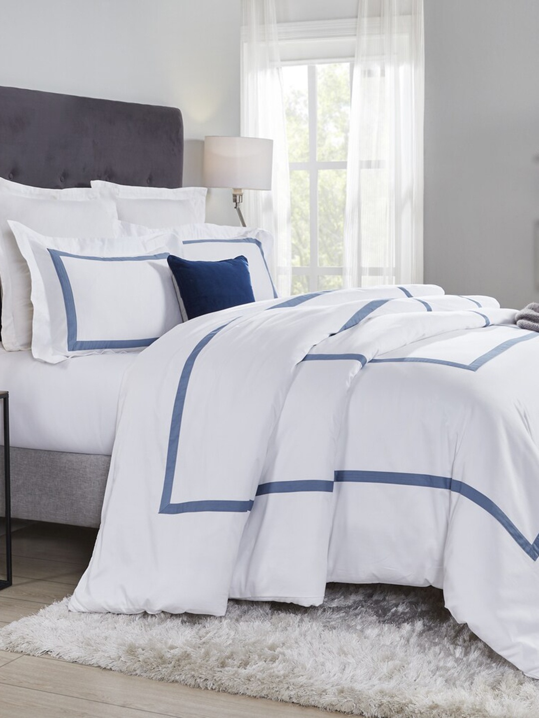

HOUMN Blue & White 400TC Cotton Double Queen Bedding Set
