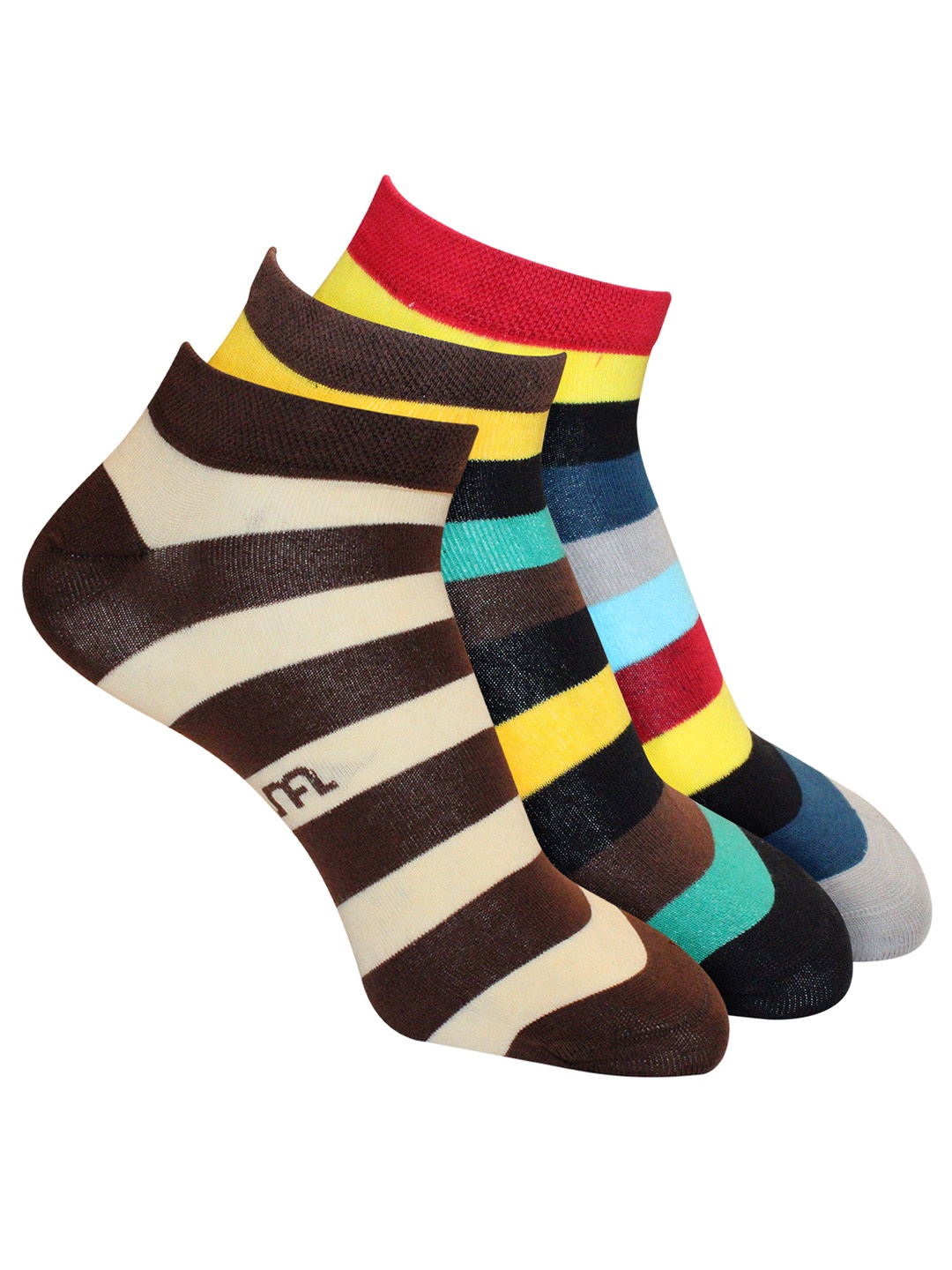 

Man Arden Men Pack Of 3 Striped The Keen Kick Designer Edition Cotton Ankle-Length Socks, Brown