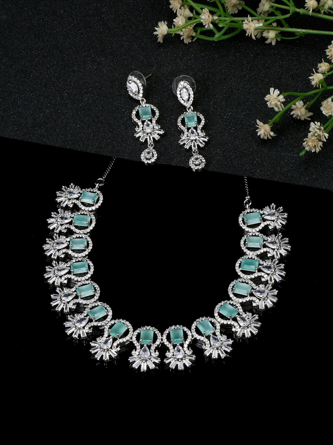 

YouBella Silver-Plated AD-Studded & Beaded Jewellery Set