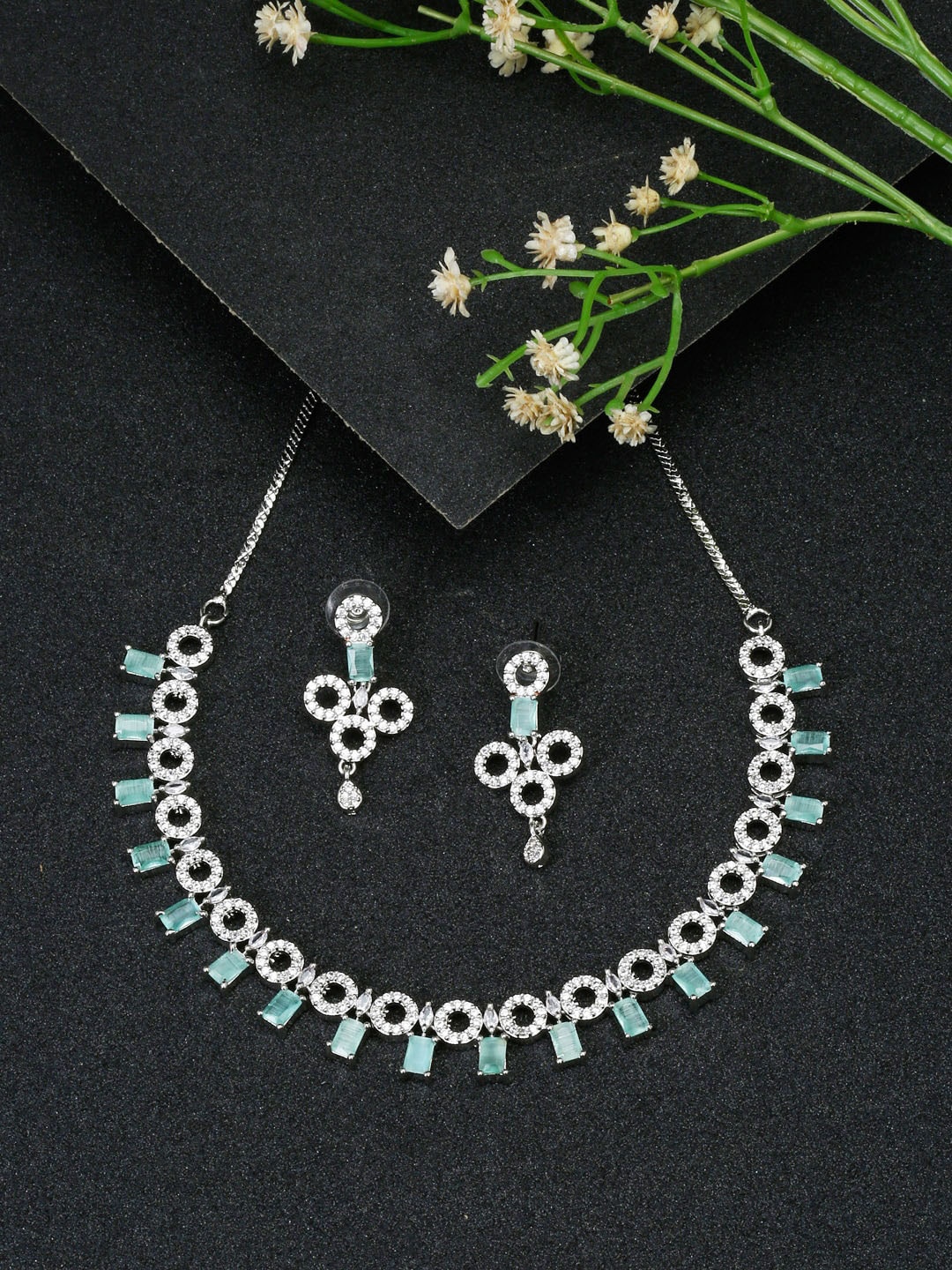 

YouBella Silver-Plated AD-Studded Jewellery Set